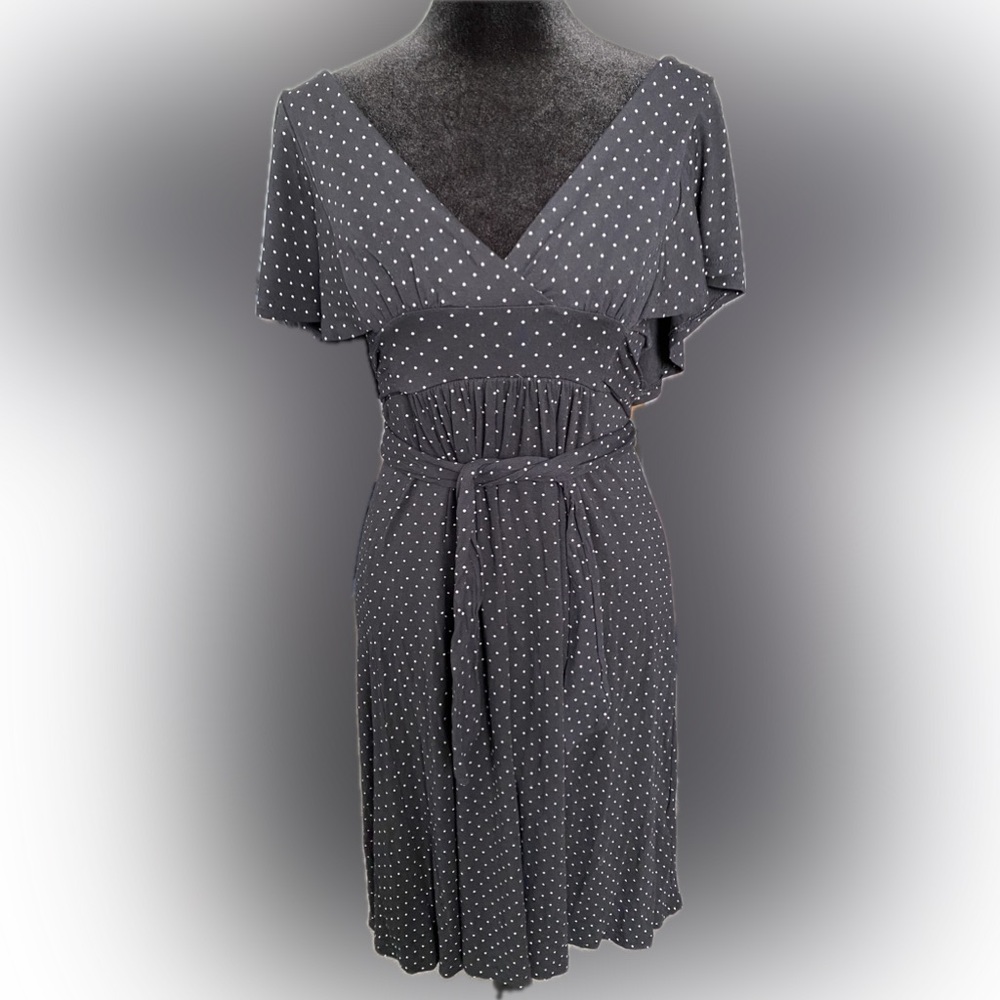 GAP Gray Polka Dot Midi Dress